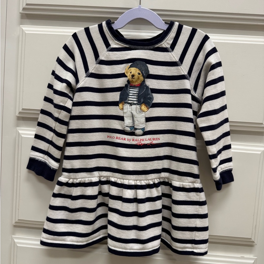 Polo Ralph Lauren Polo Bear Striped Dress 4T black White